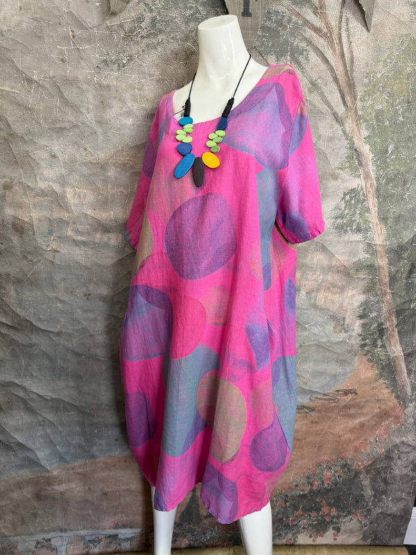90847C Painterly Bubbles Dress-Fuchsia