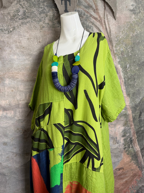 90617P-23 Linen Paint Dress-Kiwi