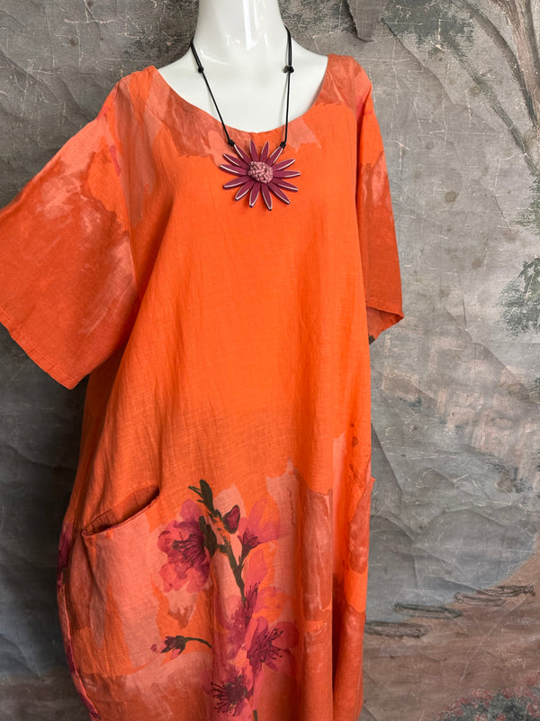 90847B Painters Garden Dress-Orange