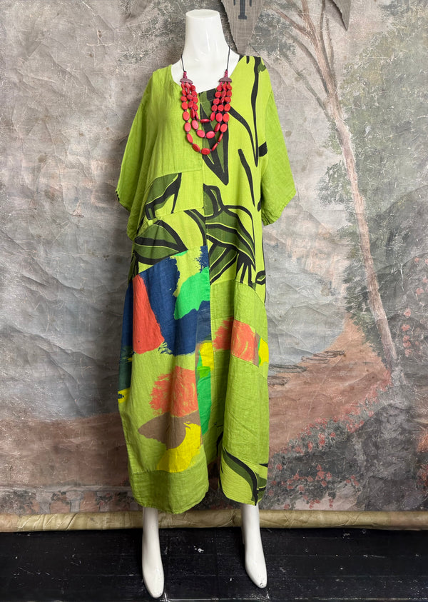 90617P-23 Linen Paint Dress-Kiwi