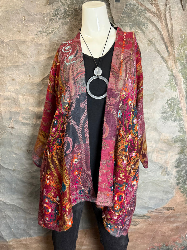 ANU 19828 Embroidered Duster JKT-Macroon