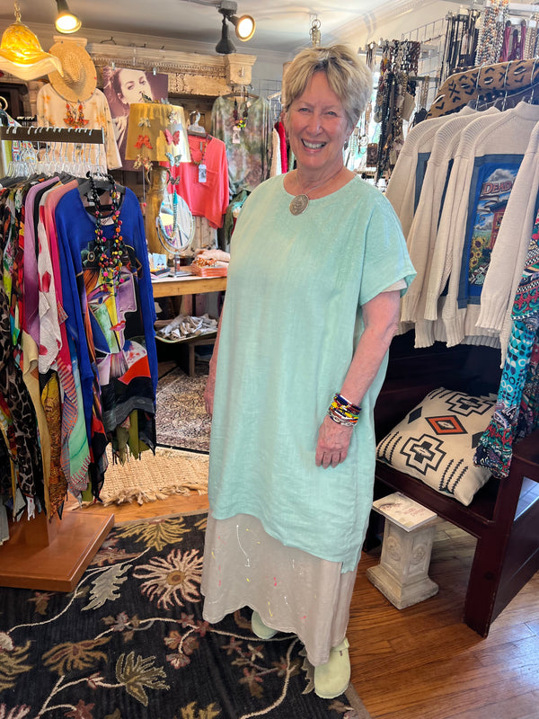 DDY670 Embroidered Boxy Dress-Jade