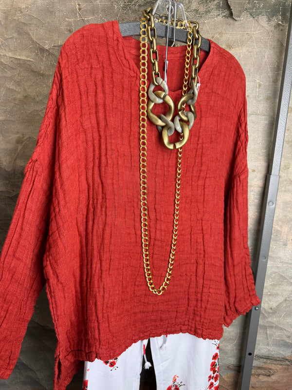 PW8815 We The Free Pucker Tunic-Brick Red