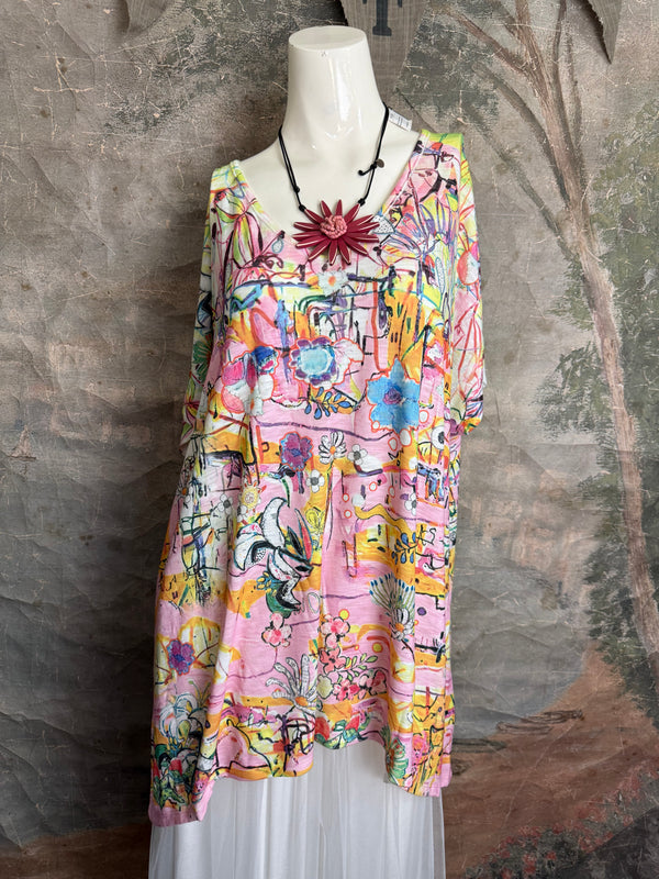 T1640K Vneck Dolman Top-May Flowers