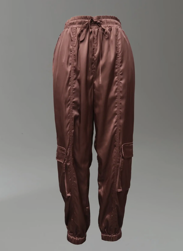 3696 Charmeuse Satin Cargo Pant-Brown