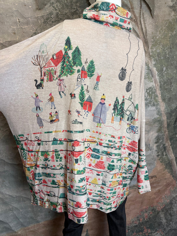 T1097 Cowlneck Dolman Slv Top-Howliday Greetings