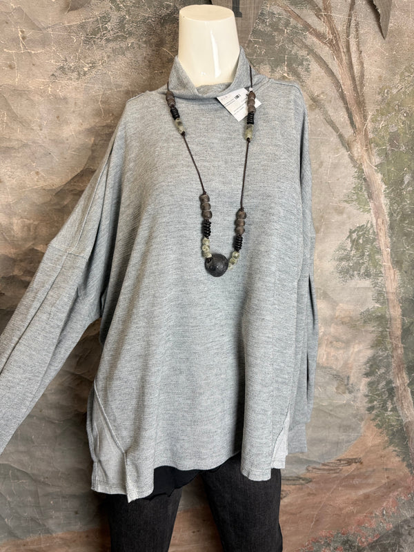 25690 Knit Mock Neck Top-Grey