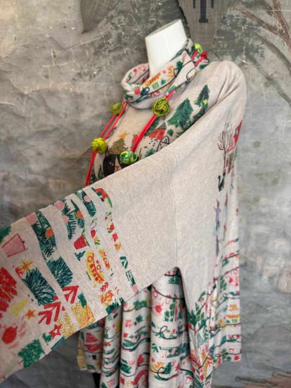 T1097 Cowlneck Dolman Slv Top-Howliday Greetings