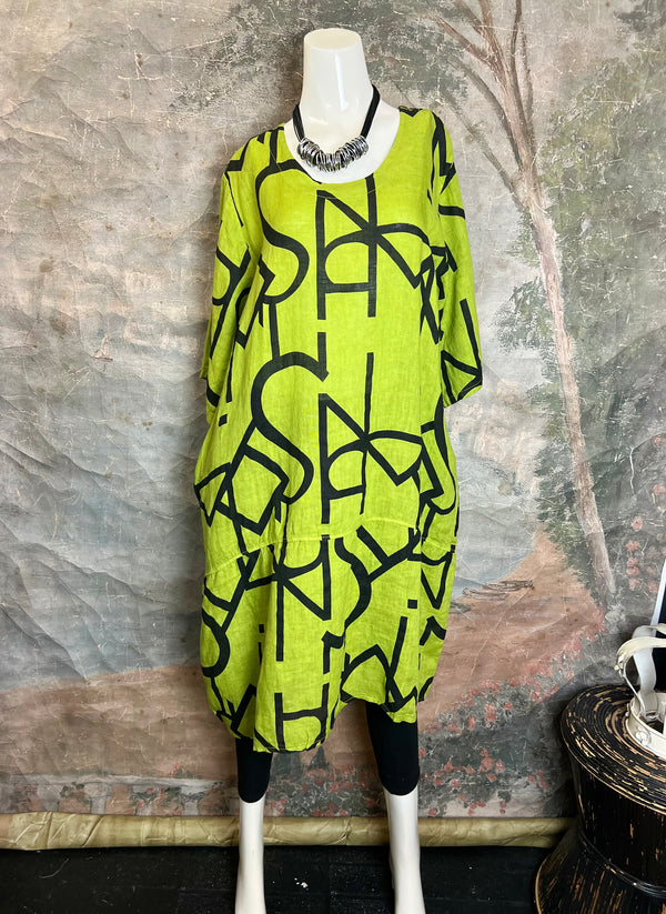 91470 S/Slv Tunic Letter Dress-KIWI