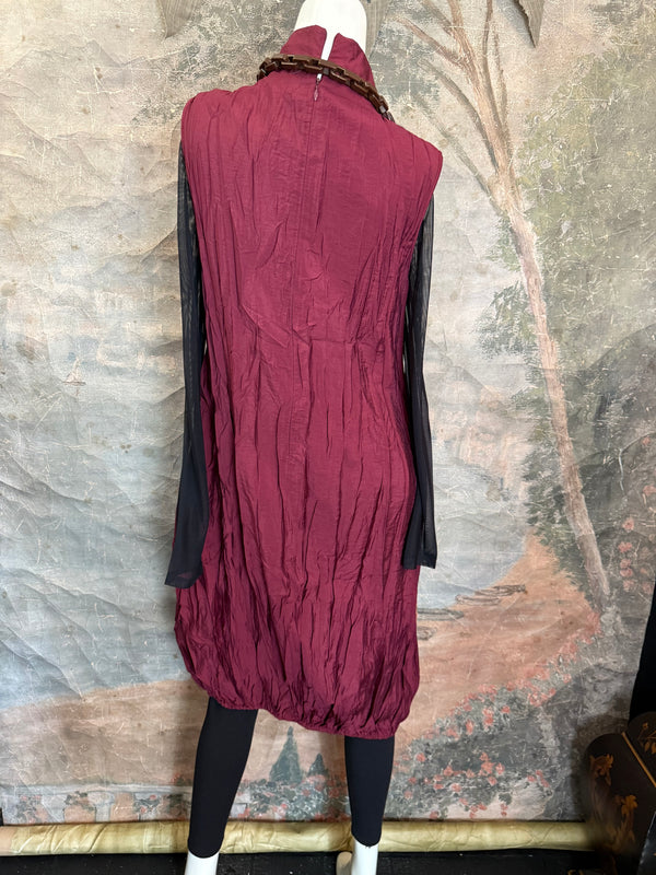 25532 Crushed Mockneck Dress-Wine