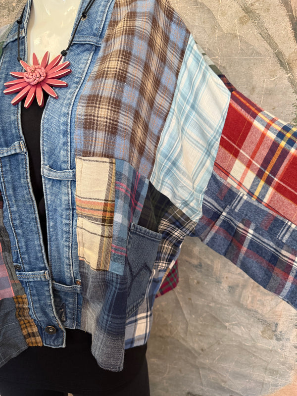 5572-Short Flannel Patchwork Duster-D