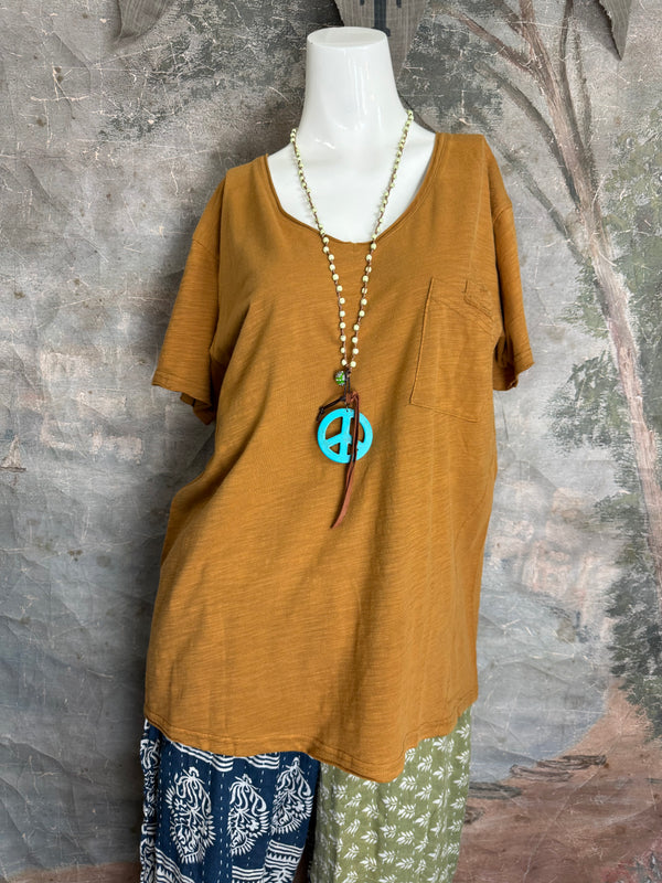 JG- Moon Dance V-Neck Tee-Mustard