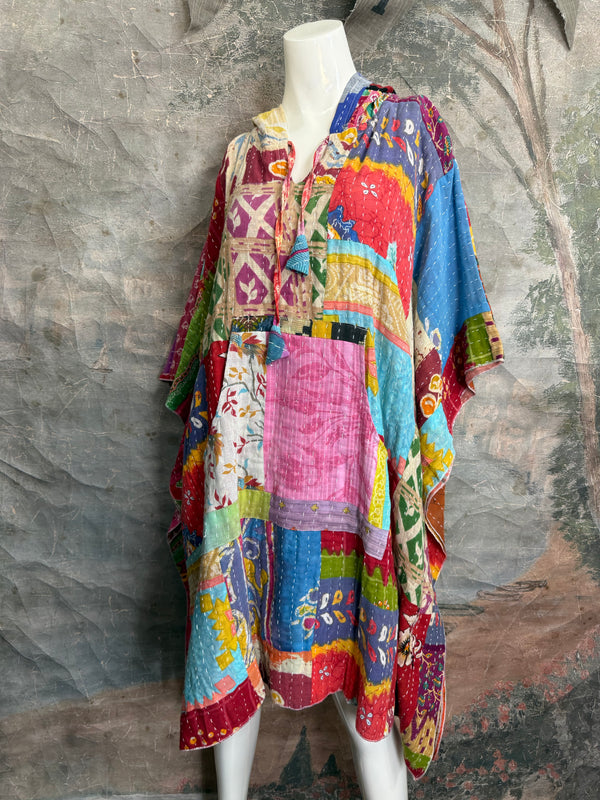 1012w Kantha Poncho Hoodie Dress-1