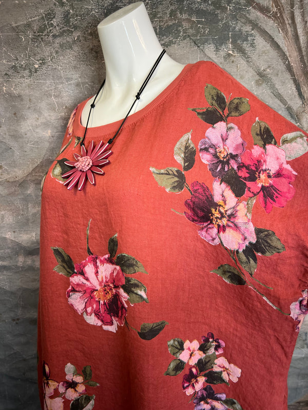 5202 Rosabella Floral Top/Dress-Burnt Red