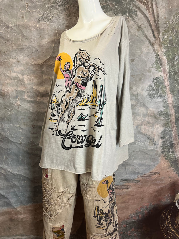 PL191T Cowgirl Distressed Tshirt