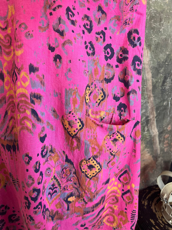 90847 Paint Splotch Print Dress-Fuchsia