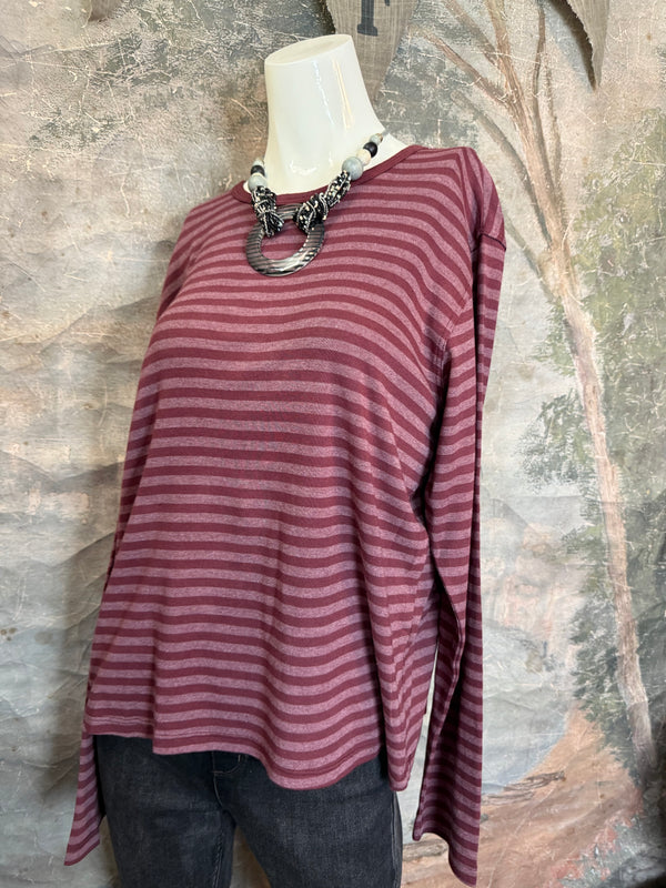 8555-1045 Stripe Lg/Slv Tee-Red Indigo