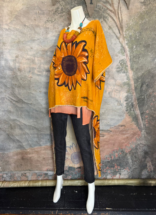 782 High Low Linen Tunic Top-Sunflower/Gold