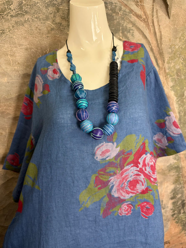 90645-62 Rose Pocket Tunic-Blue