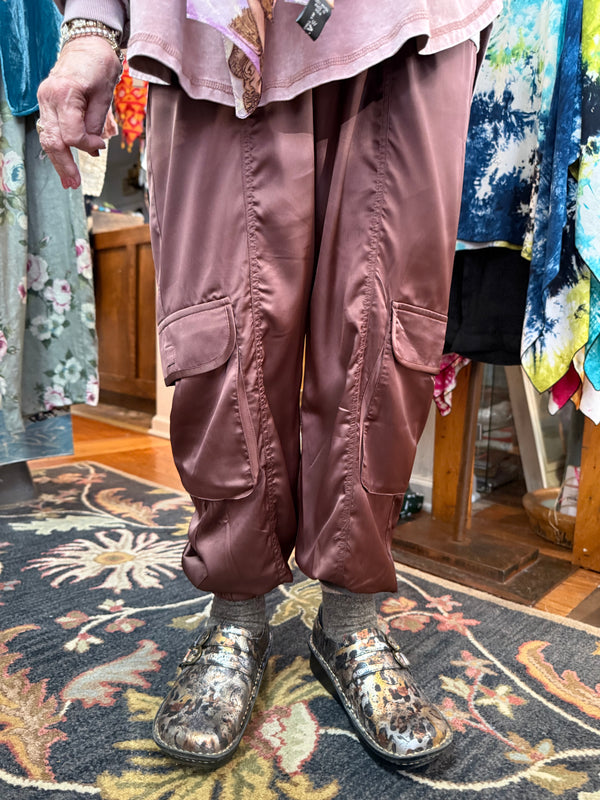 3696 Charmeuse Satin Cargo Pant-Brown