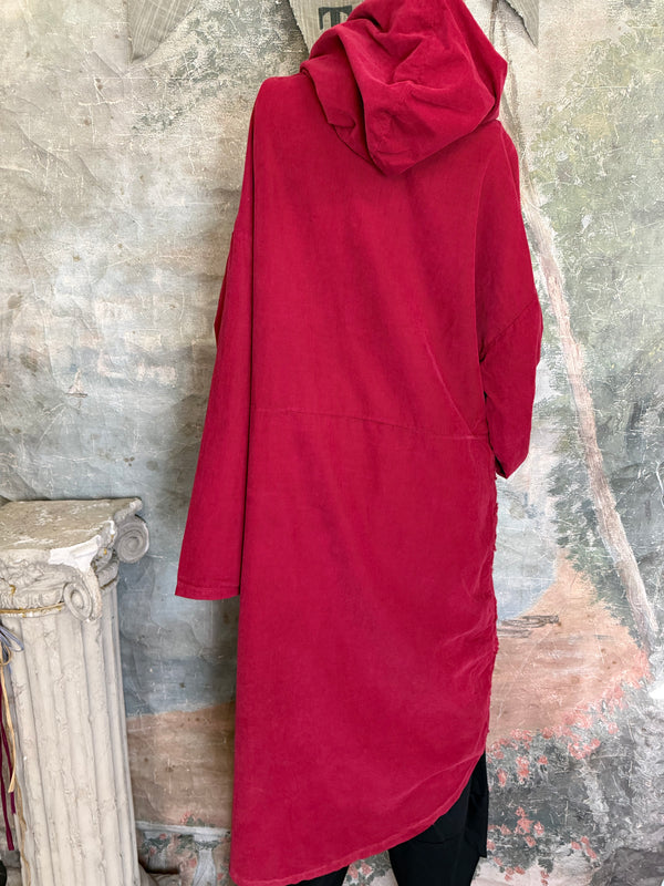 92178-62 Needlework Hoody Dress-Burgundy