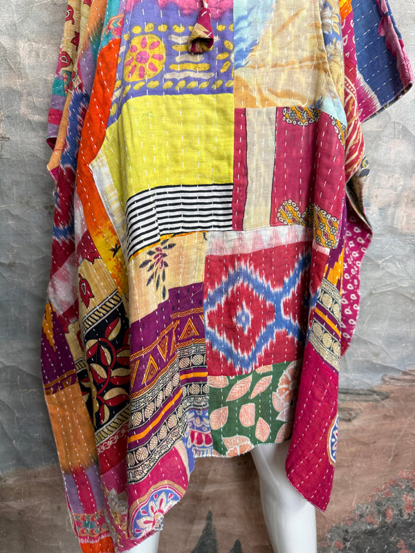 1012w Kantha Poncho Hoodie Dress-2