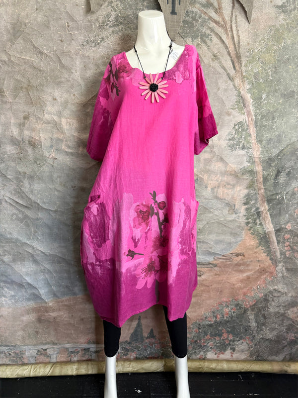 90847B Painters Garden Dress-Fuchsia