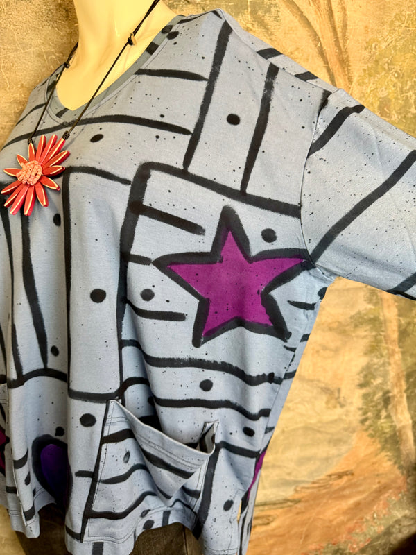 PA1807 Thea L/Slv PopArt Top-DENIM BLUE