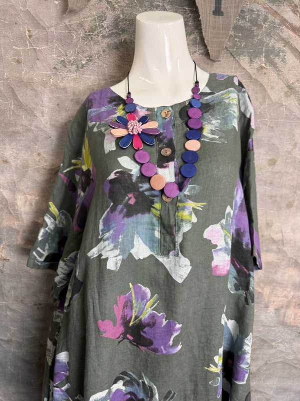 91877-52 Artful Bloom Dress-Olive