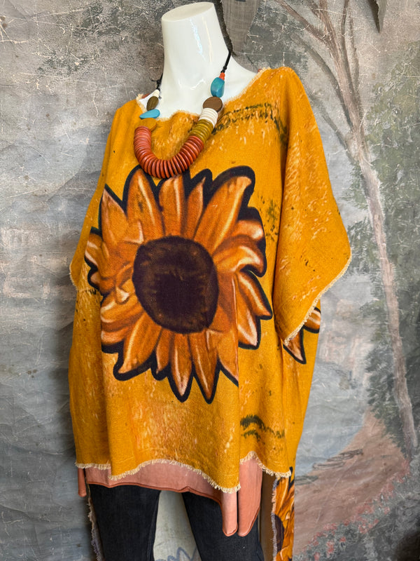 782 High Low Linen Tunic Top-Sunflower/Gold