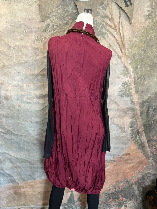 25532 Crushed Mockneck Dress-Wine