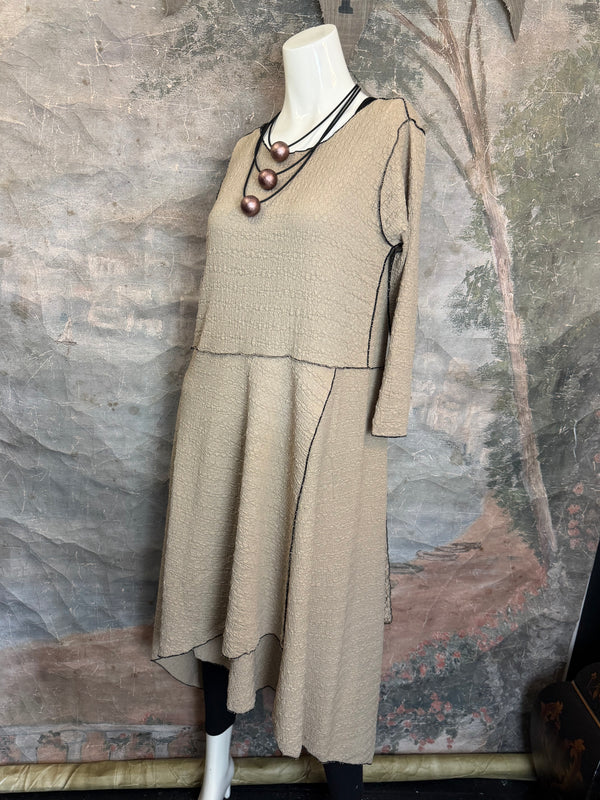 D523 Waffle Knit Sharkbite Dress-Mocha