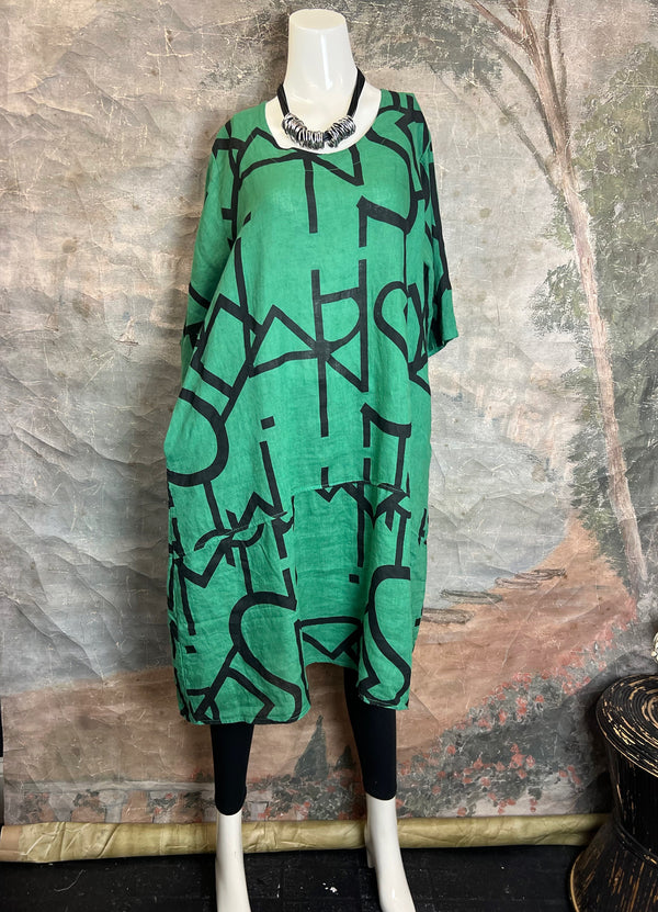 91470 S/Slv Tunic Letter Dress-GUCCI GREEN