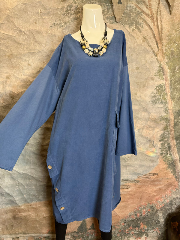 91805 Corduroy Button Dress-Denim