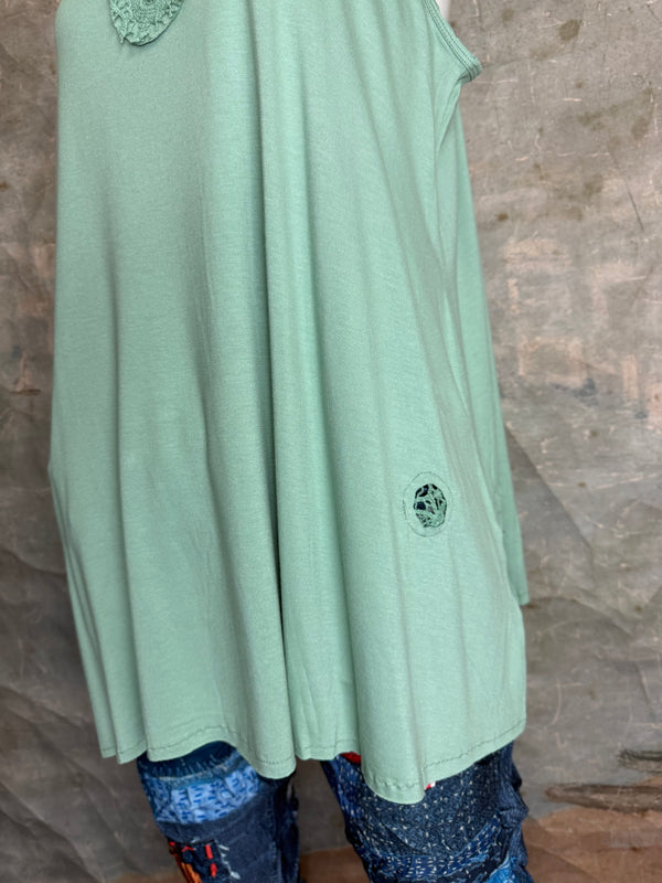 PL-RE110 Raw Lace Cami Tank-Jade