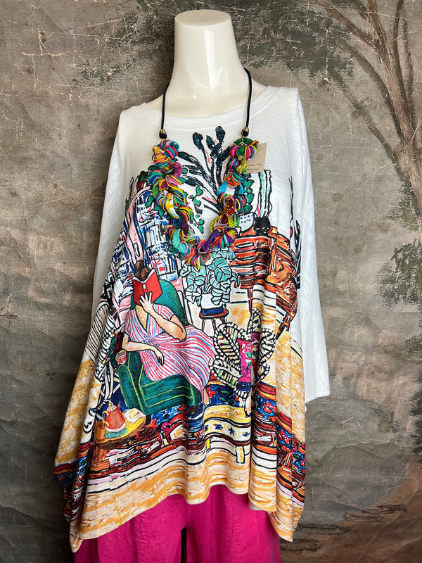 T1369K White Knit Whimsy Top-Book Lover