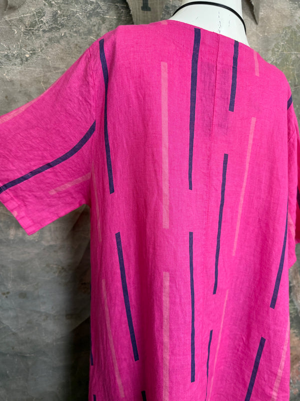 91307S Ruffle Stripe Tunic-Fuchsia