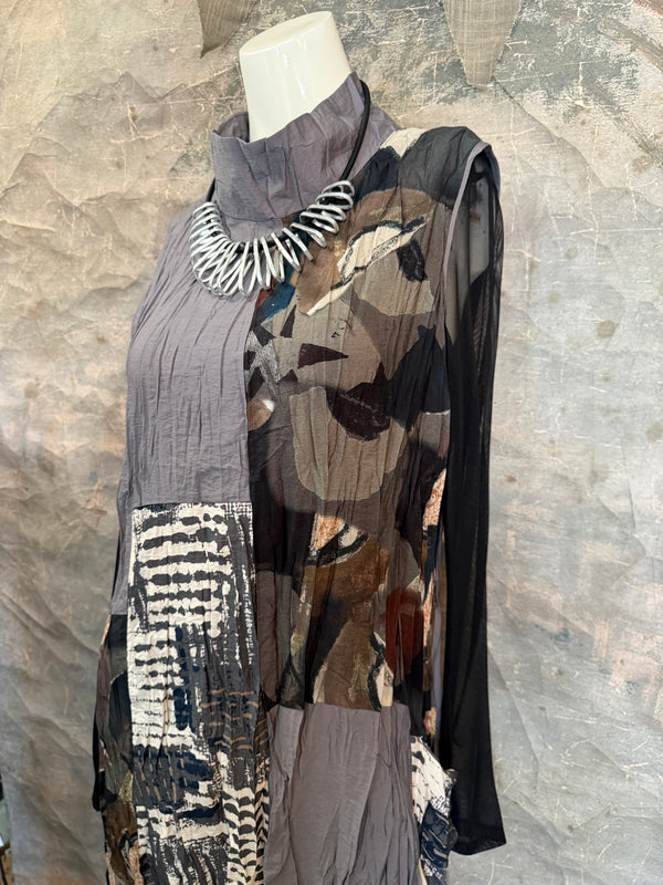 25532 Crushed Mockneck Dress-SLATE