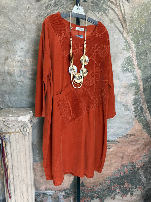 92191-62 Corduroy Stitch Dress-Rust