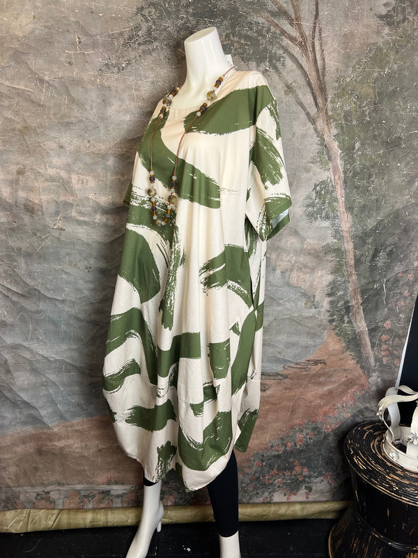 91907 ART Brush Stroke Dress-Olive