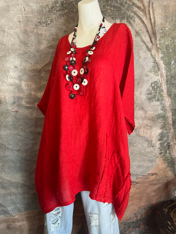 91624 Solid Patch Tunic Top-Red
