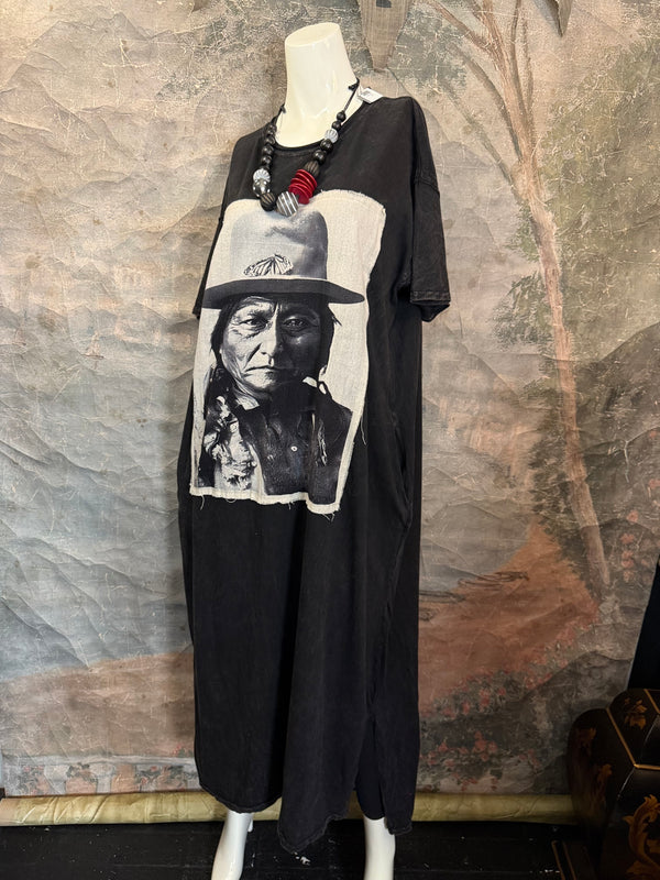 T839 Short Sleeve T-Shirt Dress-Black/Indian