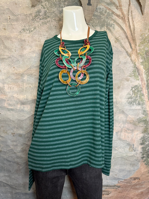 8555-1045 Stripe Lg/Slv Tee-Blue hunter