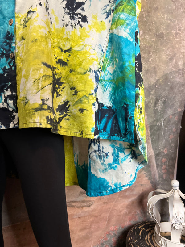 7042C Block Dyed Possibly Tunic-Turq Mix