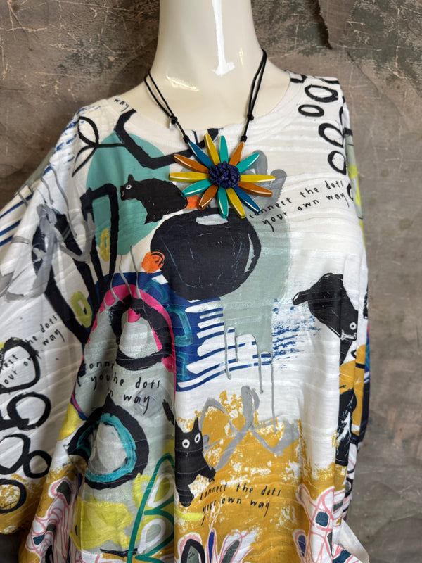 T1514 Long Slv Dolman Top/Tunic-Curious Kitty