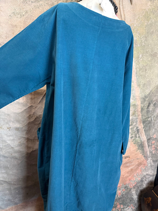 90847 Corduroy Sunflower Dress-Teal