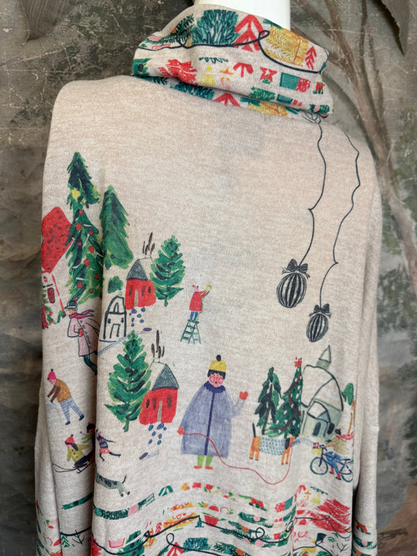 T1097 Cowlneck Dolman Slv Top-Howliday Greetings