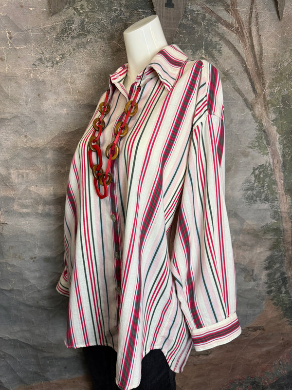 5021 Bettys Linen BF Bow Shirt-CANDYCANE