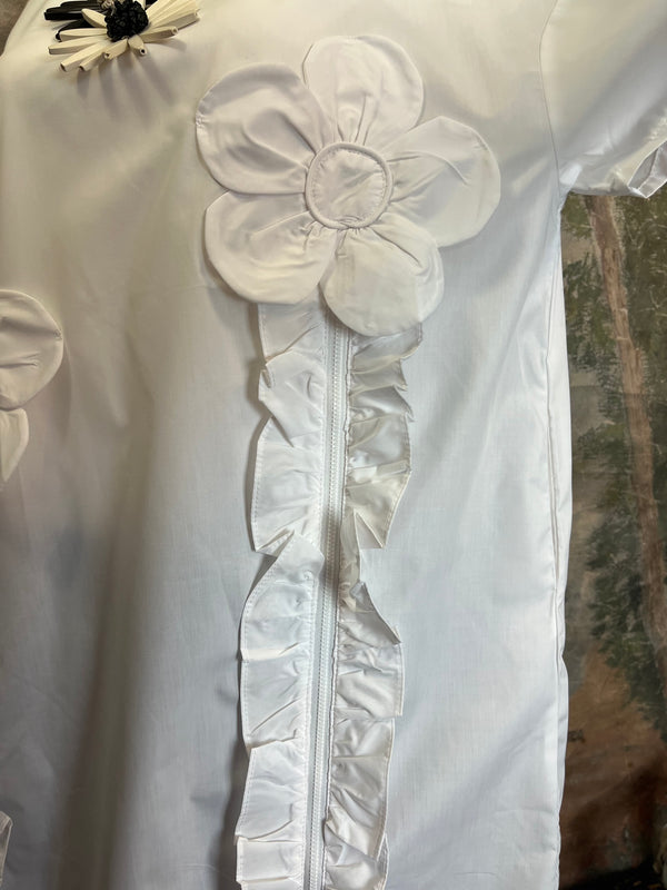 90915 Floral Applica Tunic W/Slits-White