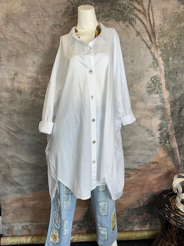 91750 Oversized Cotton Poplin Shirt-White